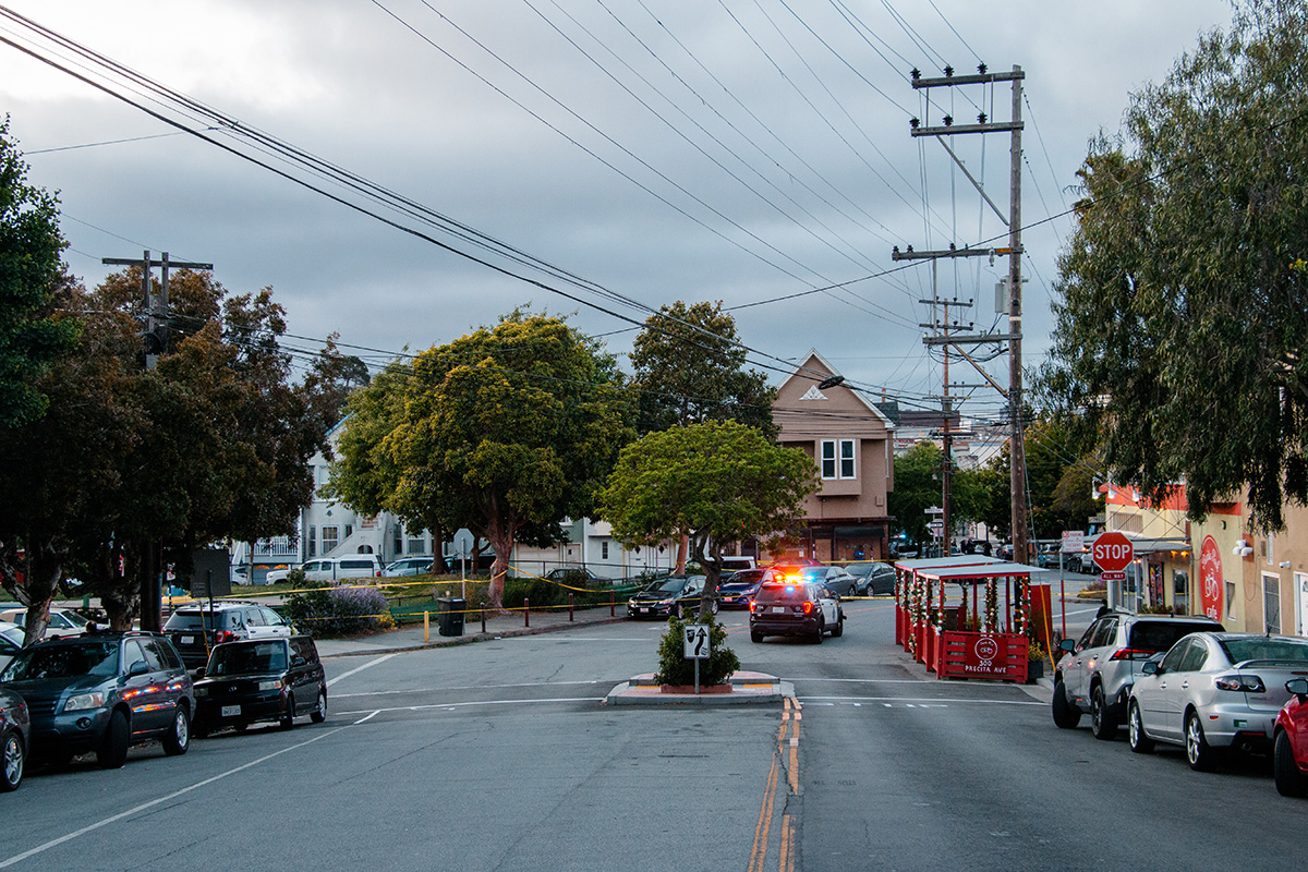 A police car near the park where a shooting took place.
