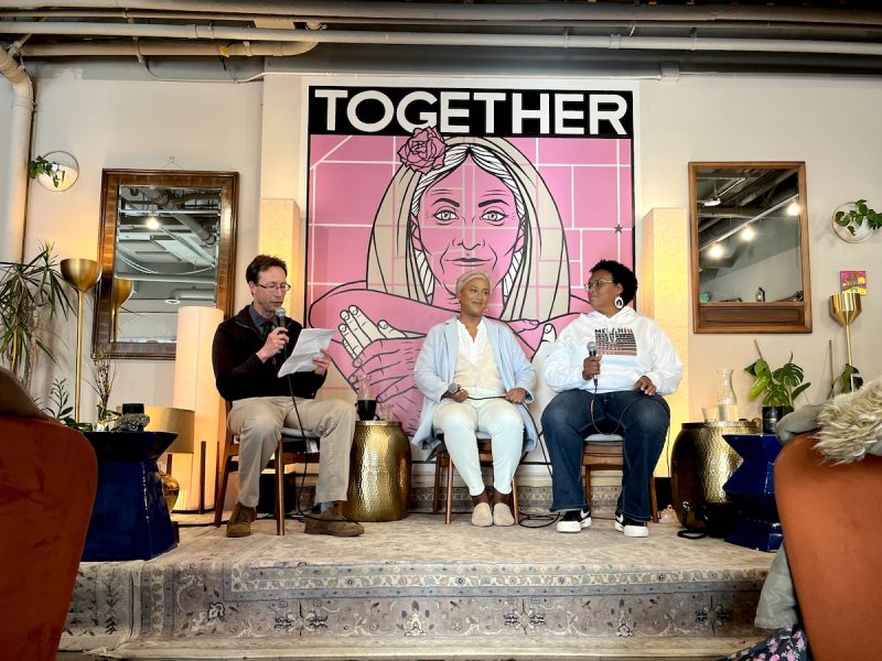 people stage stairs together microphone