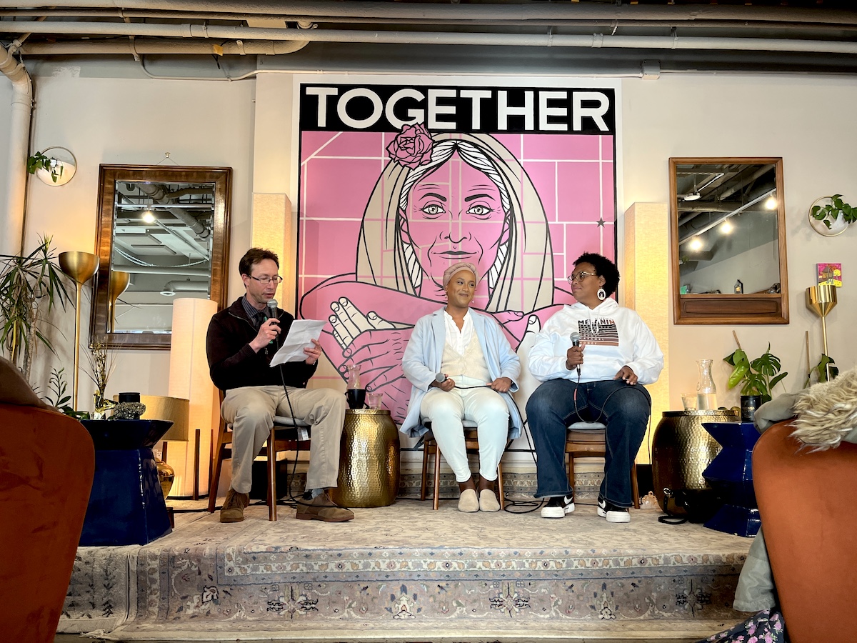 people stage stairs together microphone