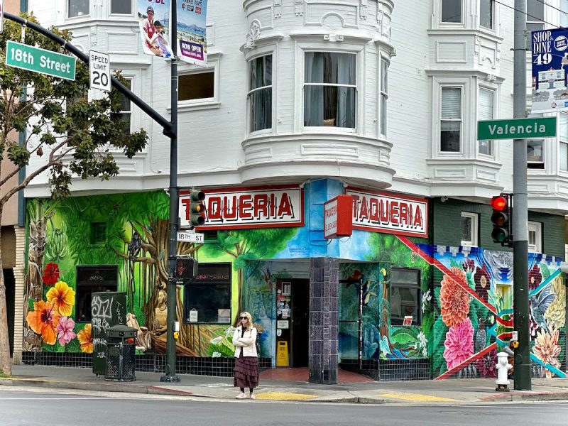 Taqueria covered in murals