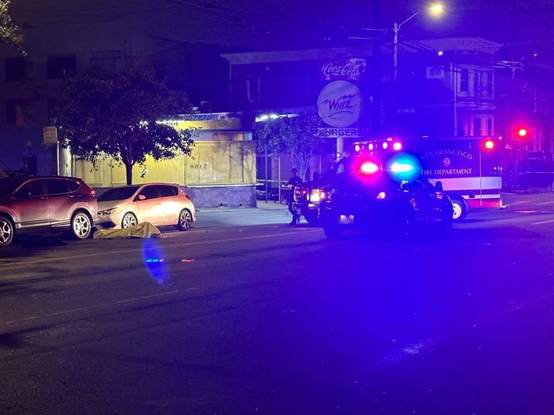 yellow tarp to the left of police cars with sirens on