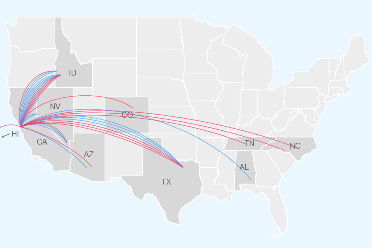 A map of emergency workers commuting to San Francisco.
