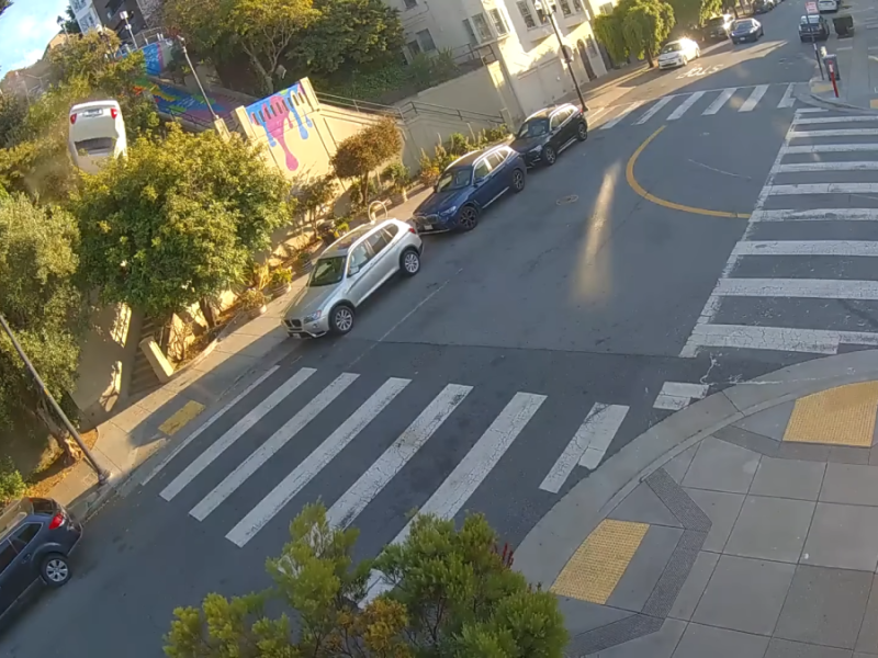 white lincoln flipping over sanchez street stairs