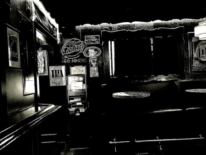 black and white photo of 500 club bar