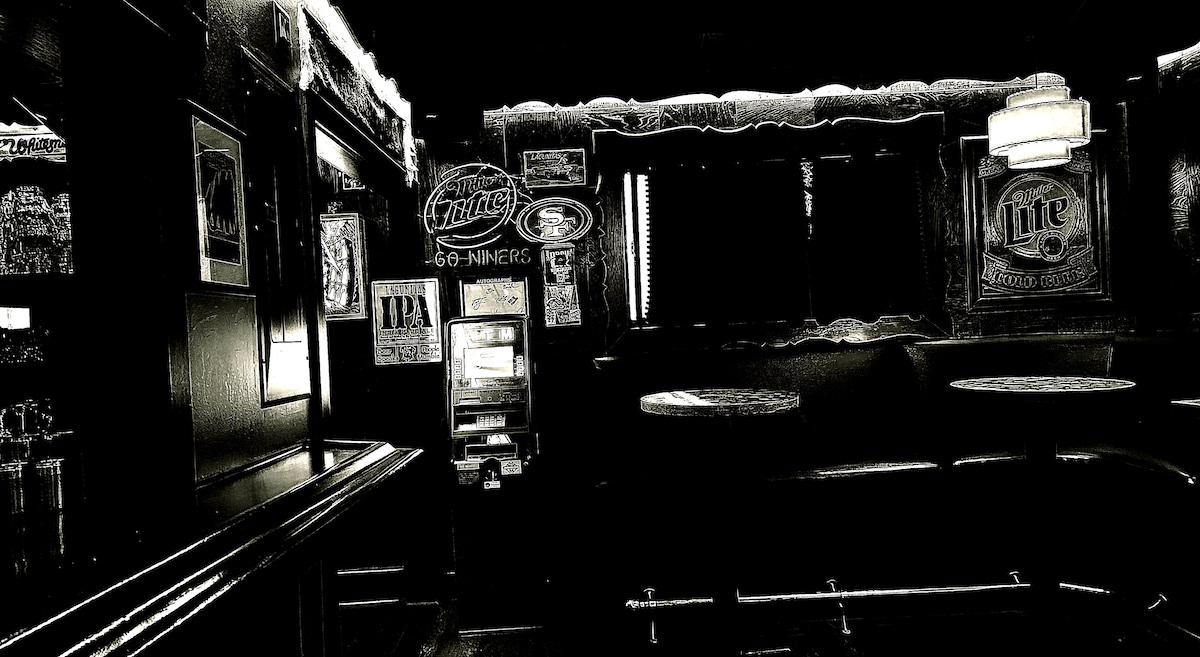 black and white photo of 500 club bar