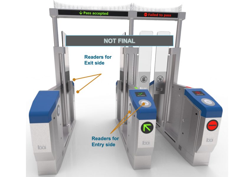 Renderings of proposed new BART fare gates.