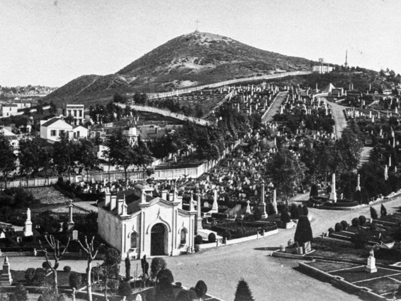 Photograph of Lone Mountain Cemetery, taken in the late 19th century.