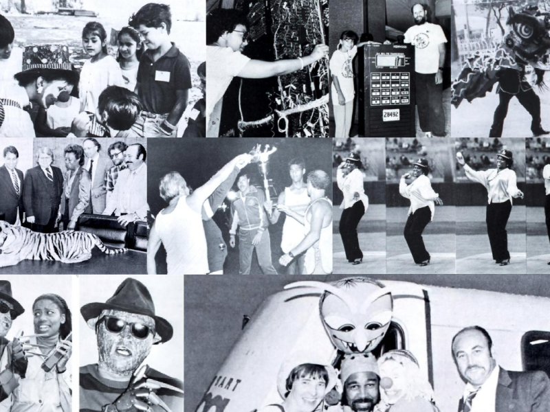 A collage of images from BART newsletters, including clowns and a tiger.