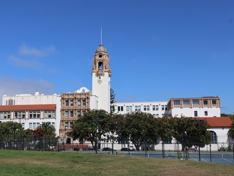 Mission High School with Mission Dolores park in the foreground