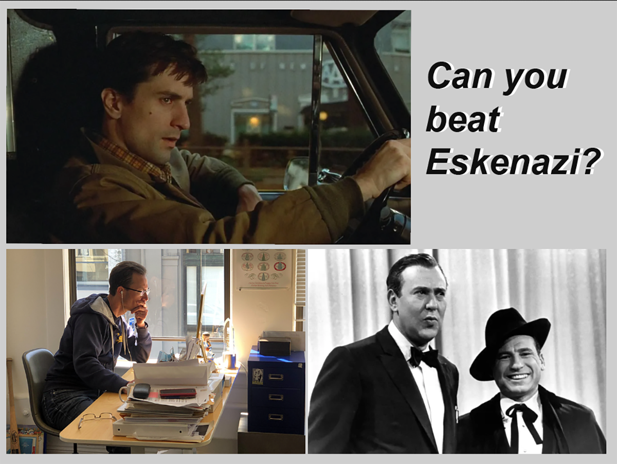 Three photographs : One a person at the wheel of a car, one a person at a desk and the third of two people standing, laughing