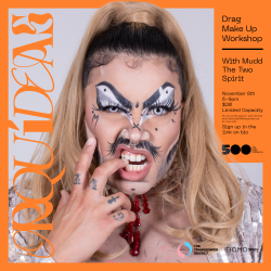 A poster for a make up workshop featuring a woman with makeup on her face.