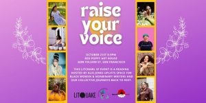 A poster with the words raise your voice.