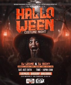 Halloween costume night flyer.