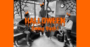 A poster with the words halloween swing bash.