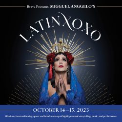 A poster for latinxoo featuring a woman in a blue dress.