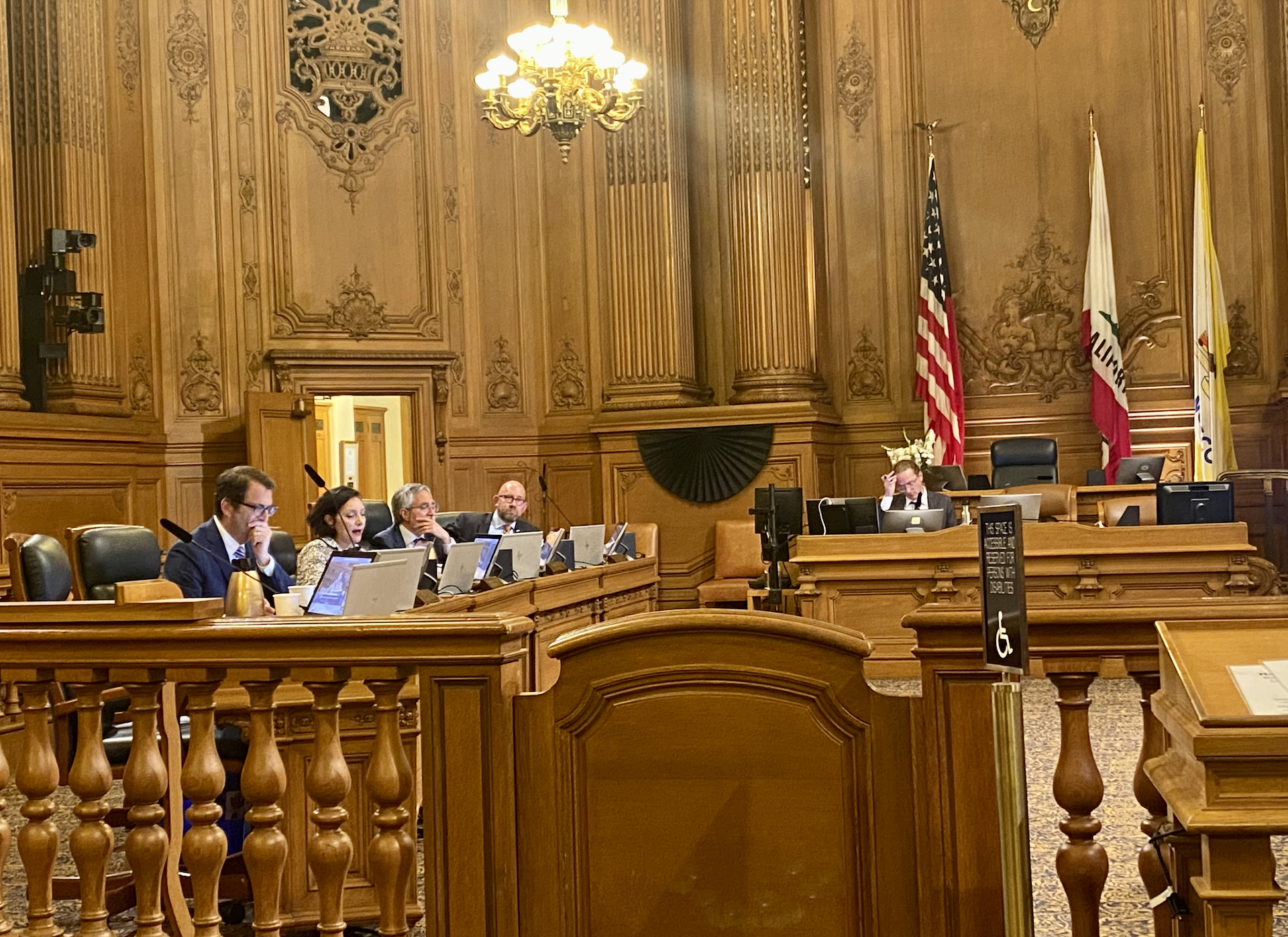 San francisco city council chambers having a Land Use and Transportation meeting