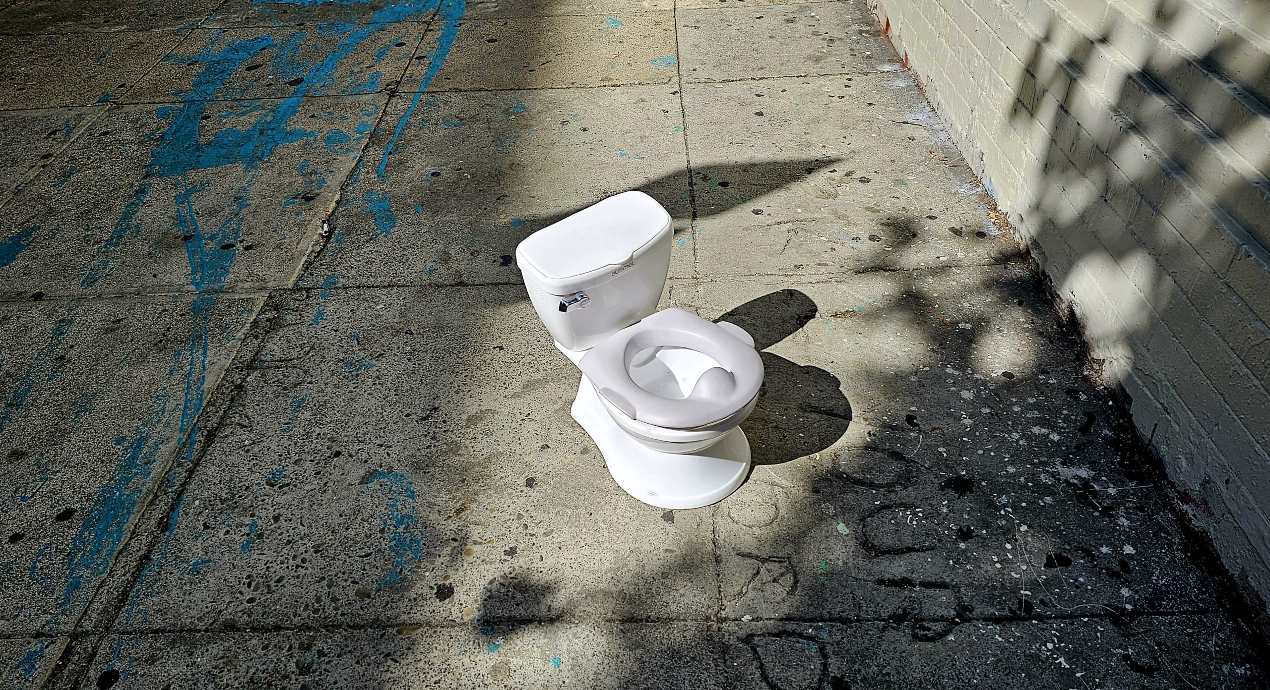A small white toilet on the side of the street