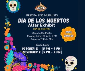 A flyer for the dia de los muertos exhibit.