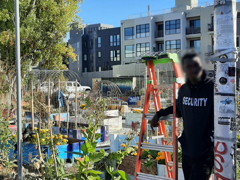 Monkeybrains claims contested parcel, hires security to keep out greenway gardeners