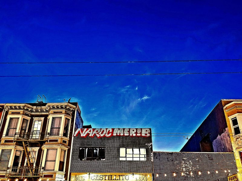 Night sky in San Francisco on Valencia Street.