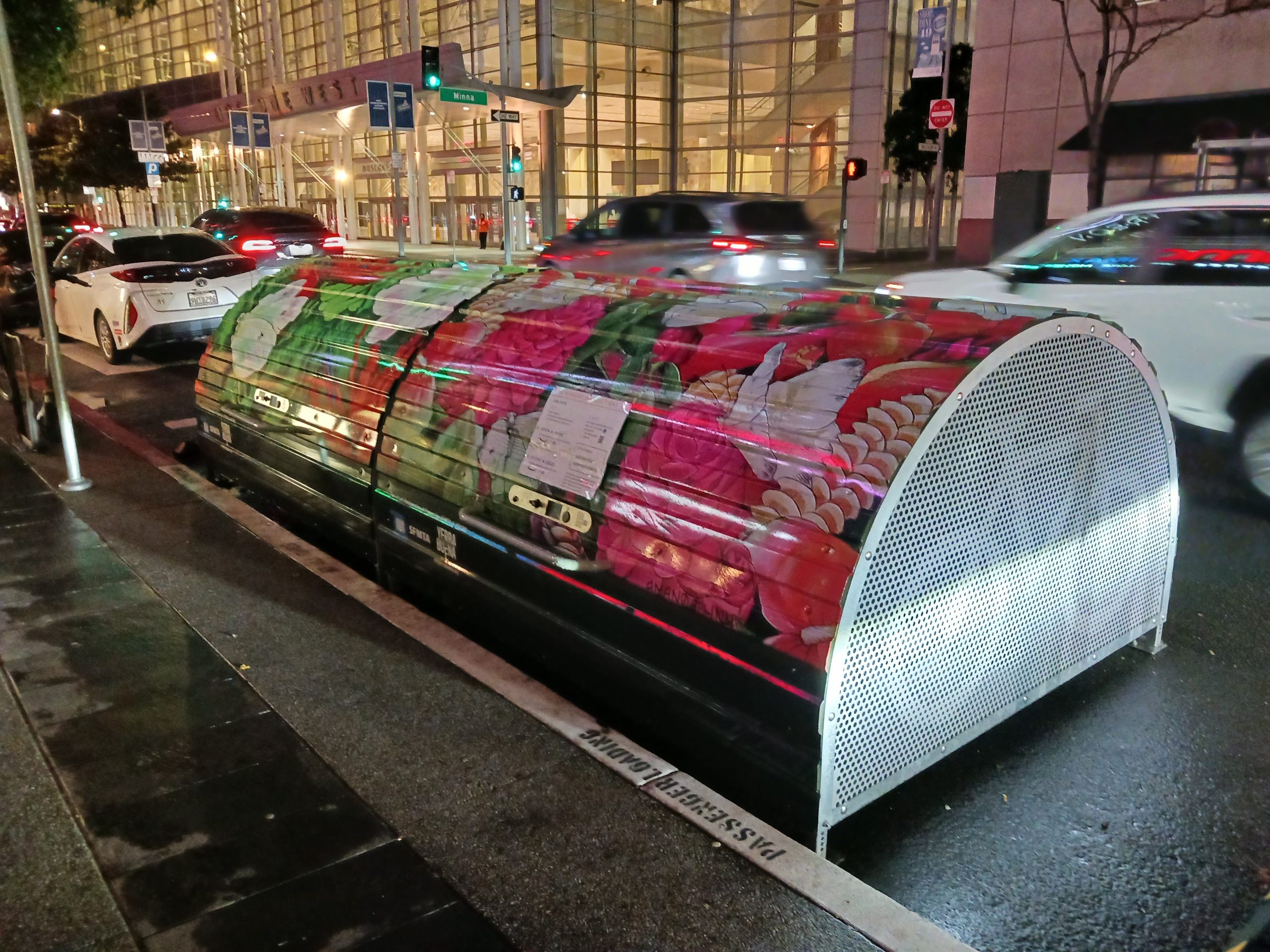 A city street at night.