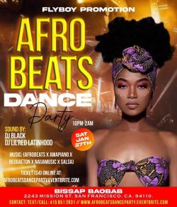 A flyer for afro beats dance party.