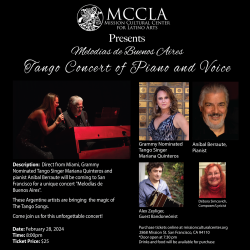 Mccla presents tango concert of piano and voice.