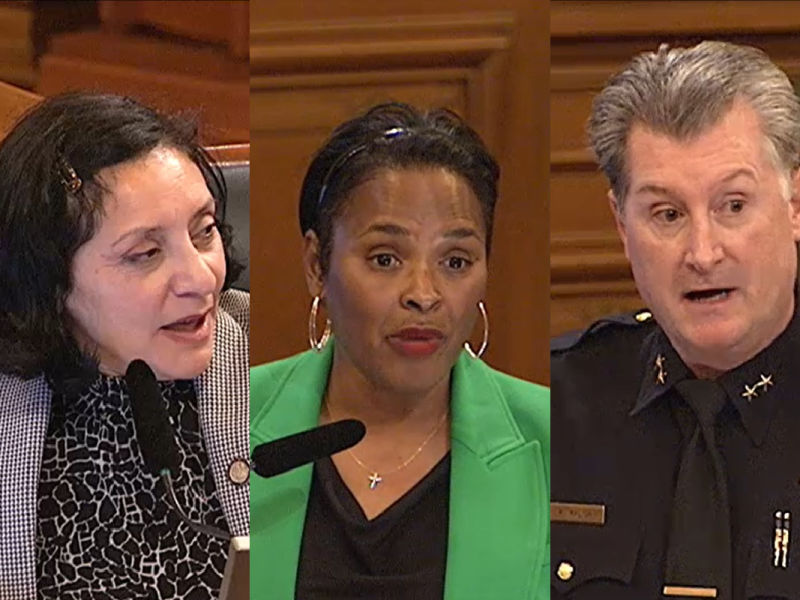 Myrna Melgar, Kimberly Ellis, and Peter Walsh in City Hall.