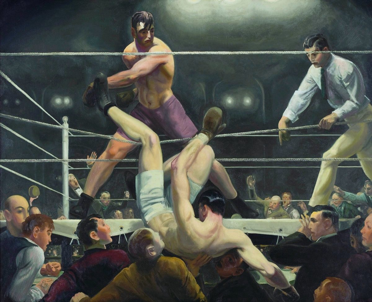 George Bellows' portrait of the Dempsey-Firpo fight, 1923, used to illustrate the moderate-on-moderate competition in the mayoral race.