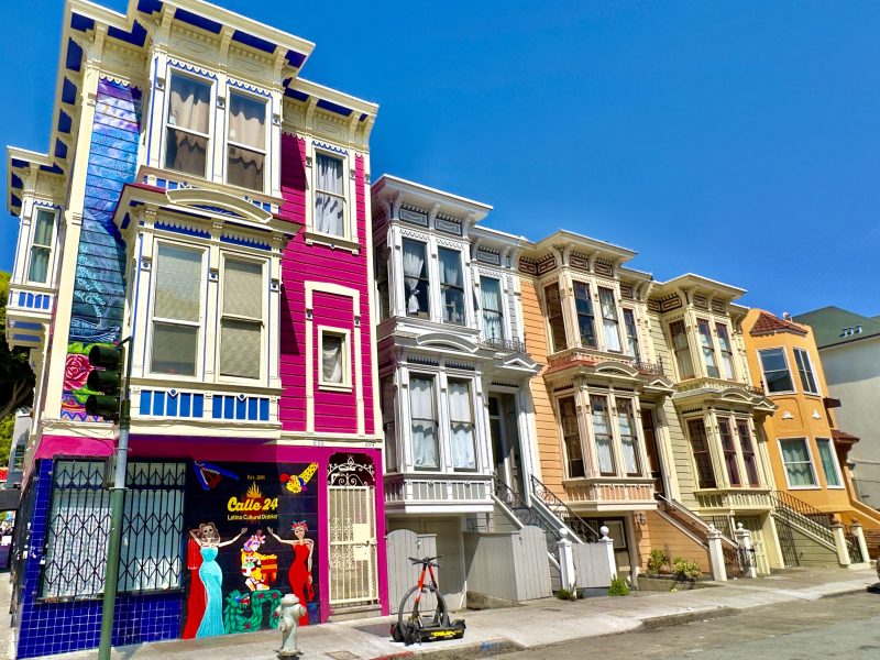A row of colorful houses.