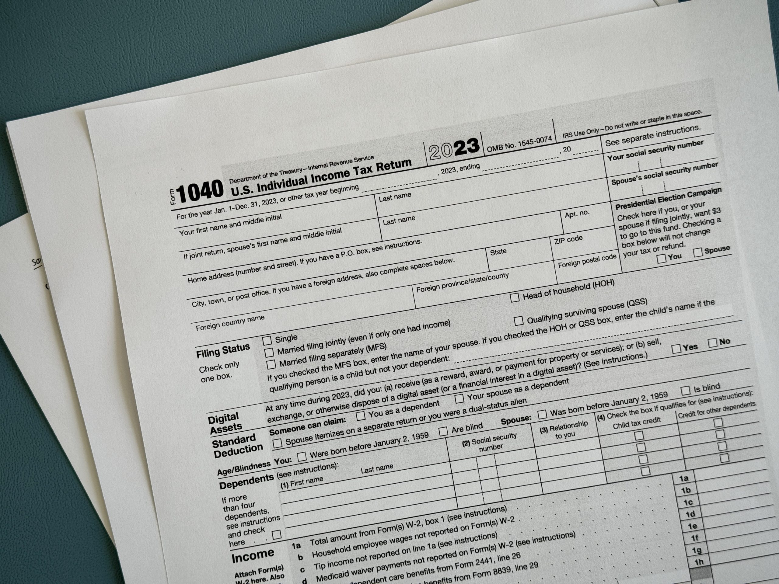 Blank u.s. irs form 1040 individual income tax return