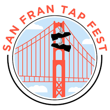 Logo of the san francisco tap festival featuring an illustration of the golden gate bridge and a pair of tap shoes.
