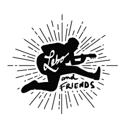 Silhouetted musician playing guitar with "lebo and friends" text.