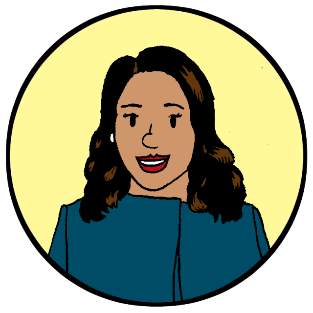 Illustration of a smiling woman with medium-length hair
