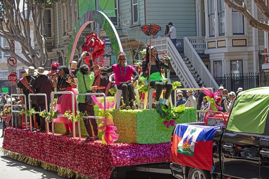 A float with lots of people on it.