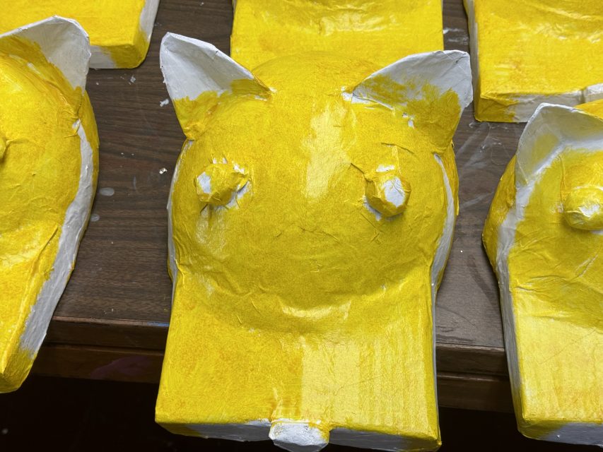 A close-up of the jaguar head-pieces left to dry before is time to start adding details on Wednesday May 22, 2024. Photo by Oscar Palma.