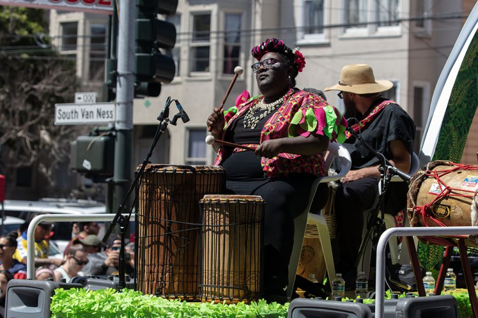 A drummer with his eyes closed.