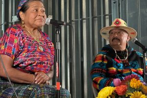 Rigoberta Menchú Tum and Roberto Hernandez during at event at he Indigenous People Cultural Arts and Healing Center that feature the 1992's Nobel Peace Prize winner following her participation as Carnaval's Grand Marshal this year on Monday May 27, 2024. Photo by Oscar Palma.