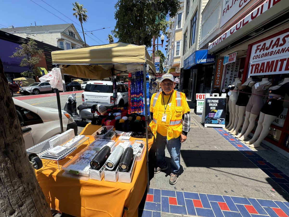 Tito Ledesma is a vendor benefiting from a pilot program designed to support permitted vendors affected by the Mission Street vending ban on June 21, 2024. Photo by Oscar Palma.