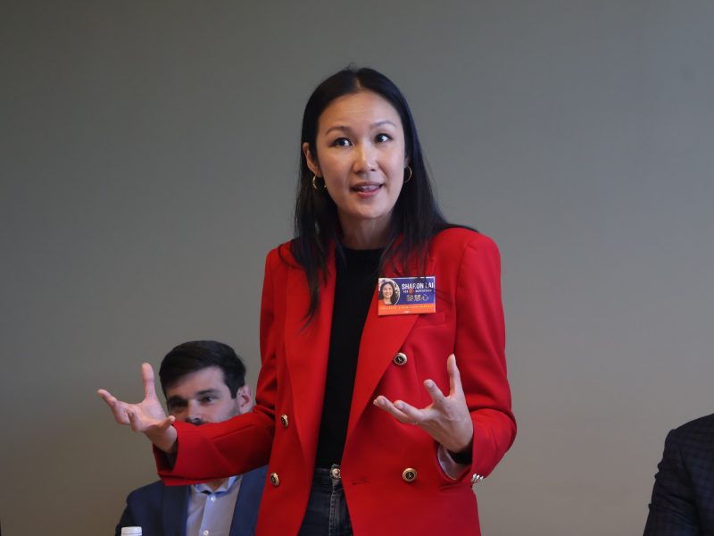 District 3 supervisorial candidate Sharon Lai speaks at the Tuesday night Mission Local debate.