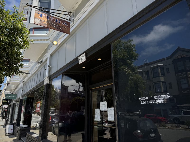 Exterior of Tuba, a Turkish restaurant, located at 1007 in a city street lined with parked cars and buildings.