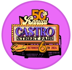 Logo for the 50th Annual Castro Street Fair, Sunday October 6th, 2024, on a purple background.