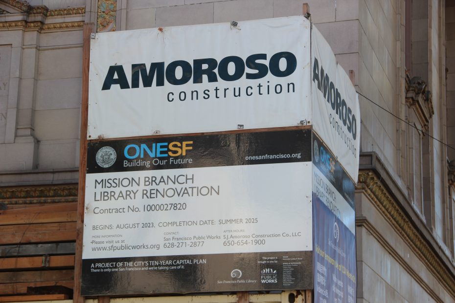 The Mission library branch at 24th and Barrett streets will be close until at least early 2026. Photo by Oscar Palma.
