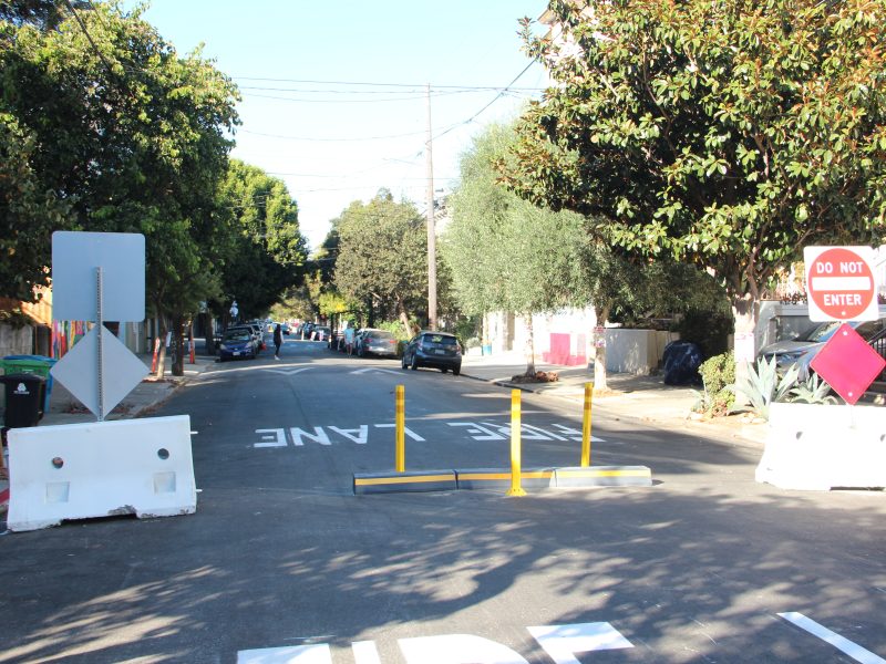 A view of the barriers on Shotwell Street between 21st and 20th streets on Wednesday, Oct. 23, 2024. Photo by Oscar Palma.