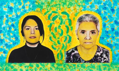 A photo-painting by Mabel Valdiviezo, "Prodigal Daughter" filmmaker, of herself and her mother.