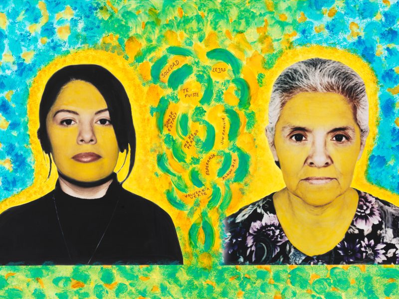 A photo-painting by Mabel Valdiviezo, "Prodigal Daughter" filmmaker, of herself and her mother.
