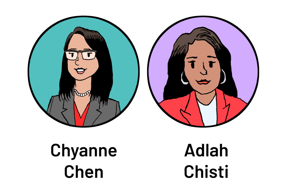 Illustration of two women with names Chyanne Chen and Adlah Chisti displayed under their circular portraits.