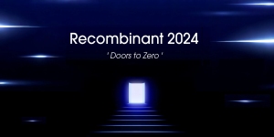 A bright door on a dark background with the text: "Recombinant 2024 'Doors to Zero'".
