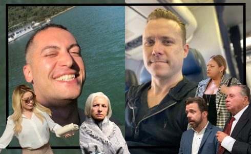 Collage of seven people in different settings: two men smiling separately, a woman with a notepad, another in a coat, a man in a suit, a woman with crossed arms, and a man seated on a plane.