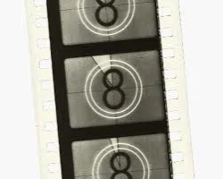 Film strip with three consecutive frames, each displaying the number 8 in a circular countdown design.